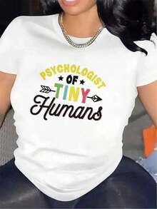 LooseT-Shirt: Psicólogo de los Pequeños Humanos |     Tela cómoda y duradera, adecuada para ocasiones informales, diseño elegante, suave al tacto, regalo para entusiastas de la psicología, material ligero y transpirable, cuello redondo, estampado. Camiseta de Color Sólido Simple, Transpirable y Cómoda, Top Casual Diario, Camiseta Básica de Cuello Redondo de Algodón para Mujer - Blanco - Ver 12
