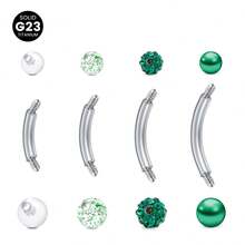 Bộ 12 chiếc G23 Titanium nguyên khối 14G gồm khuyên cong và bi thay thế cho khuyên rốn, khuyên tai, khuyên rốn ngắn nhỏ, khuyên rốn dài cho nam nữ, trang sức xỏ khuyên rốn, quà tặng tinh tế. - Nhiều màu - Xem 10