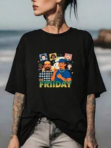 Comfortable 180g Friday Fun Graphic T-Shirt For Family Gatherings And Corporate Team Building Activities - Perfect Labor Day Weekend Gift! - 黑色 - 查看 1