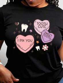 Camiseta Dental Valentines con Corazón de Conversación - Negro - Ver 1