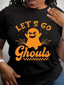 Camiseta Lets Go Ghouls, Camiseta de Halloween para Mujer, Camiseta Gráfica de Halloween para Niñas, Camiseta Vintage de Fantasmas, Suéter de Temporada de Terror, Fantasma Divertido - Negro - Ver 6