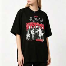 Camiseta Gráfica Minimalista con Símbolo de la Cultura Coreana Arirang, Unisex, Estilo K-Pop, Streetwear Casual de Manga Corta, playeras de mujer - Negro 5 - Ver 6