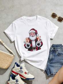 Camiseta de manga corta con cuello redondo suave y casual de verano para mujer, Feliz Navidad, 67, Ropa casual navideña, Ropa de fiesta, Tops navideños para mujer, Tops para salir, Vintage, Generación Z, Tops, Curvas, Ropa Y2K, Algodón, Italia, Grecia, Tops de mujer, Tops bonitos, Camisetas gráficas, Conjuntos de primavera, Estilo callejero americano, Casual deportivo, Estilo unisex, Estilo casual urbano, Casual, Jersey, Camisetas holgadas, Ropa urbana retro, Estilo de los 90, Estilo de los 2000, Subcultura, Estilo europeo, Tops negros, Tops blancos, Conjuntos de fiesta de los 90. Blanco - Blanco - Ver 3