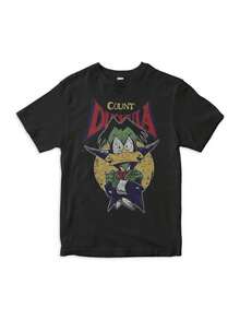 Black T-Shirt With A Count Duckula Cartoon Design, A Retro 90s Design, Yellow And Red Lettering With COUNT DUCKULA, A Rounded Yellow Background That Simulates The Moon, Short Sleeves - 黑色 - 查看 1
