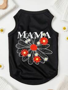 1pc Summer Floral Daisy Pattern "Mama" Letter Pet Vest, Physical Flea Repellent, Reduce Shedding, Heat Insulation & Breathable, Suitable For Small & Medium Dogs & Cats, Indoor & Outdoor Use - Black - View 13