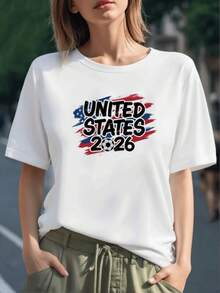 Bandera en trazos rojos azules y blancos con balón y texto United States 2026 que celebra la pasión por el fútbol y el espíritu deportivo camiseta de mujer 100% algodón cómoda y moderna - Negro - Ver 6
