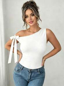Camiseta ajustada de mujer talla grande de unicolor y cuello asimétrico, para verano - Multicolor 3 - Ver 3