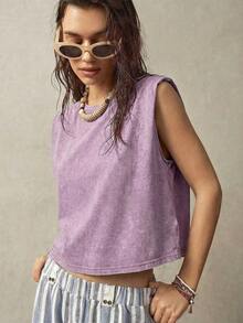 Top sin mangas de cuello redondo para vacaciones de mujer - Morado - Ver 7