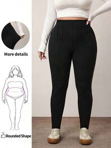 Enliva Pantalones casuales de talla grande de cintura alta, cómodos y de unicolor, de tela elástica para otoño, adecuados para curvas corporales redondeadas, compatibles con la forma del Body redondeado tipo manzana/2026/Año Nuevo - Negro - Ver 10