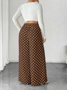 Pantalones de pierna ancha para mujer de talla grande, unicolor albaricoque, estilo elegante, de moda para ir al trabajo y la oficina - Marrón - Ver 2