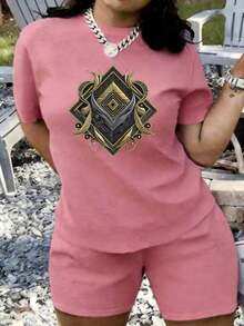 Camiseta de verano para mujer, cuello redondo, holgada, transpirable y estampada. Camiseta de Verano de Manga Corta para Mujer, del Mismo Estilo, Estampada y a la Moda. Camiseta Rosa para Mujer, Fresca y Transpirable, Adecuada para Viajes de Vacaciones, Actividades al Aire Libre, Regalos Diarios y Ocio en Casa. (2XL-4XL) - Rosa - Ver 1