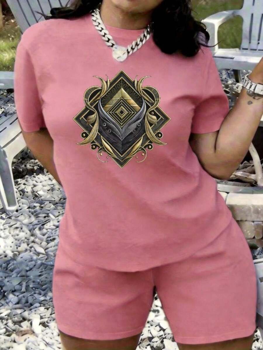 Camiseta de verano para mujer, cuello redondo, holgada, transpirable y estampada. Camiseta de Verano de Manga Corta para Mujer, del Mismo Estilo, Estampada y a la Moda. Camiseta Rosa para Mujer, Fresca y Transpirable, Adecuada para Viajes de Vacaciones, Actividades al Aire Libre, Regalos Diarios y Ocio en Casa. (2XL-4XL) - Rosa - Ver 1