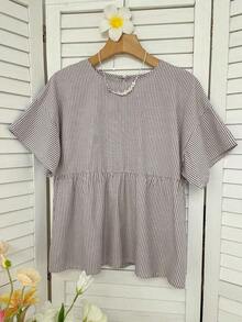 Camisa de mujer tejida de 100% algodón y lino, top de verano, adecuado para el uso diario, citas, reuniones, otoño/invierno/verano, Navidad, Año Nuevo, Acción de Gracias, fiestas, bodas, playa, ceremonias de graduación, moda, elegante, casual - Café integral - Ver 5