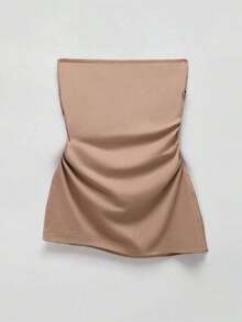 Top Sin Tirantes Con Pliegue Dividido - Caqui - Ver 7