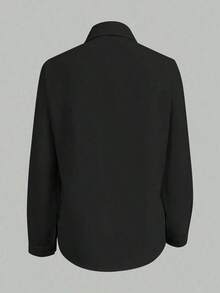 Camisa informal casual de mujer de manga larga con cuello cruzado y estampado floral - Negro - Ver 2