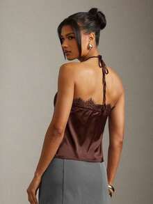 Top de tirantes con detalle de encaje sexy para la oficina en verano - Marrón - Ver 7