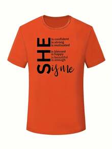 Printed Crew Neck T-Shirt In Plus Size - Orange-red - View 2