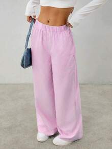 Pantalones casuales de pierna ancha a rayas para mujeres para ir al trabajo - Rosa - Ver 8