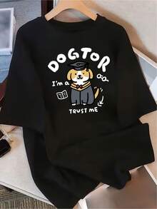 Funny Doctor Dog T-Shirt, Original Humorous Design, Unisex Options, Comfortable Gift For Pet Lovers, Casual Everyday Wear, Black, Sizes S, M, L, XL, Latest Creative Gifts - 黑色 - 查看 1