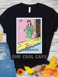 Baraja de Lotería Mexicana La Dama de la Lotería Regalo La Donna Tarjeta de Lotería Mexicana Estampado Camiseta de Verano, Camiseta de Manga Corta para Mujeres Suave, Moda y Cómoda Camiseta Gráfica 100% algodón, estilo Y2K Bababask - Negro - Ver 6