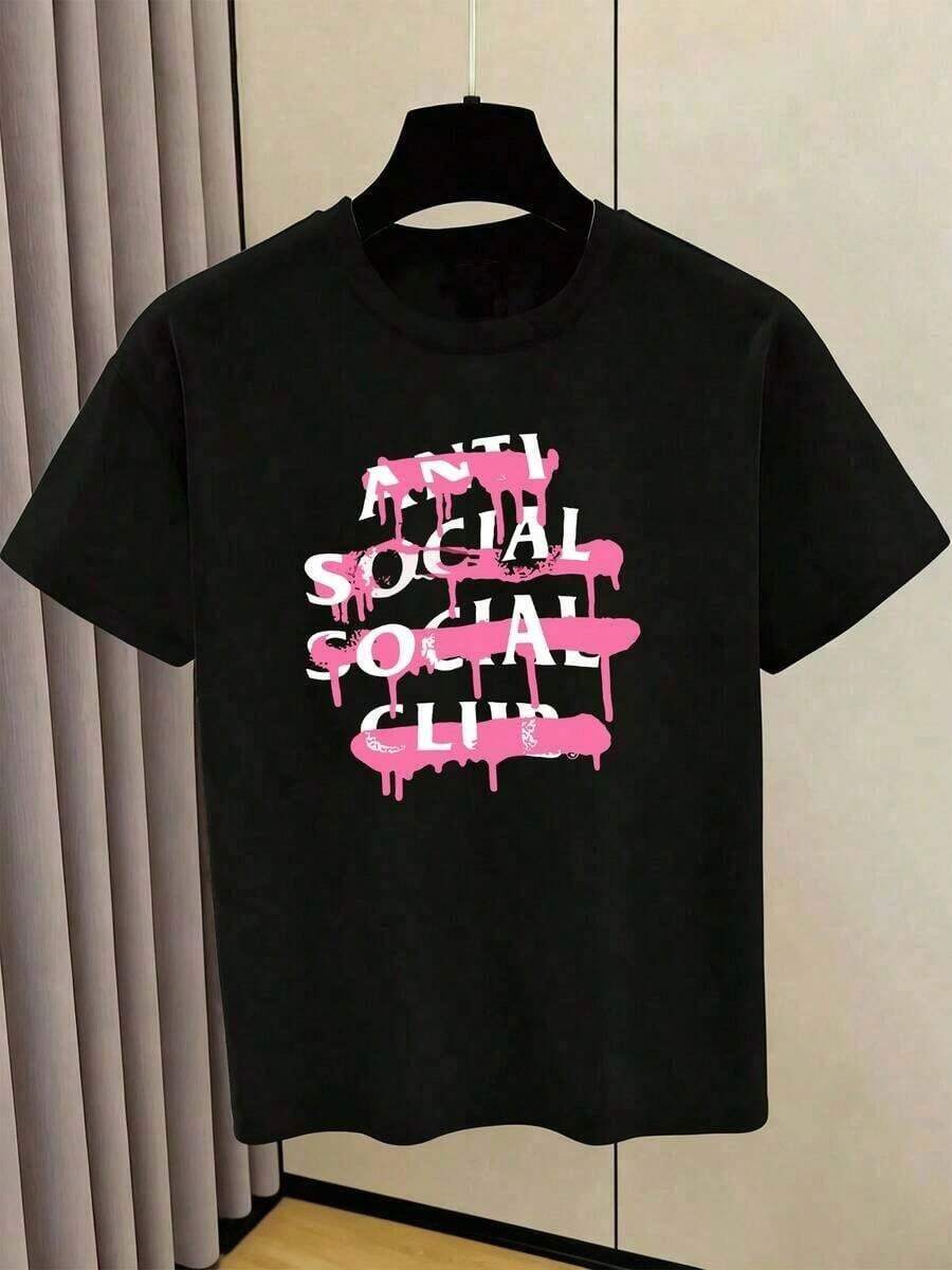 ropa de niña,blusas de niña,Camiseta infantil de 4 - 16,Texto con letras grandes blancas cubiertas por pintura rosa chorreante que transmite un estilo urbano rebelde y expresivo ropa para niños camiseta de niño 100% algodón - Negro - Ver 1