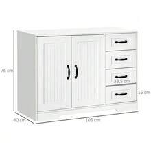 White Sideboard With 4 Drawers, Adjustable Shelf & Anti-Tip Device For Kitchen & Living Room - White - View 2