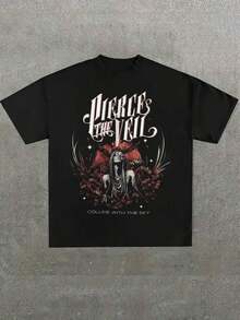 1 Piece Of New Pierce Veil T-Shirt, Aesthetic, Casual Print, Comfortable And Versatile, With Letter Pattern, Pure Cotton Printed T-Shirt, 180g, 100% Cotton. - 黑色 3 - 查看 11