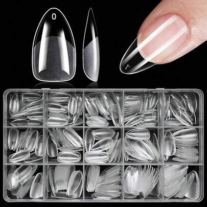 330pcs Medium Almond Shaped Clear False Nail Tips, Suitable For Nail Extension & Nail Art, 15 Sizes Included