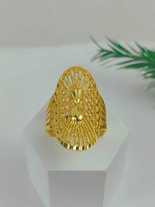 1枚精致镂空金色四叶花及邪眼十字架设计戒指，复古花卉图案戒指，情人节礼物（送给她） - 款式14-B - 查看 3