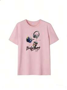 Stylish Casual Short-Sleeve T-Shirt, A  Short-Sleeve T-Shirt For Spring And Summer 2026, Made In Mexico, 180 Grams. Cartoon Print, Couple Design, Suitable For Indoor Or Outdoor Wear. Crew Neck, Unisex, Ideal For The Office And Leisure. One-Pack. - PK-P631577SLNDXZGY575 - 查看 2