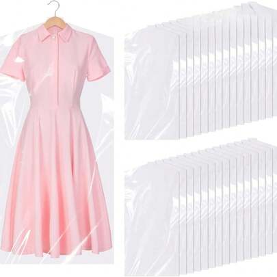 10pcs Plastic Transparent Garment Dust Cover Bags, Hanging Clothes Protector Bags Suitable For Shirts, Dresses And Jackets, 1 Set