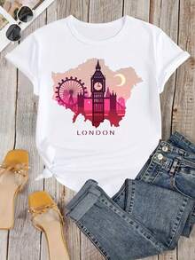 1 camiseta estampada con el Big Ben de Londres, 180g 100% algodón - Negro - Ver 7
