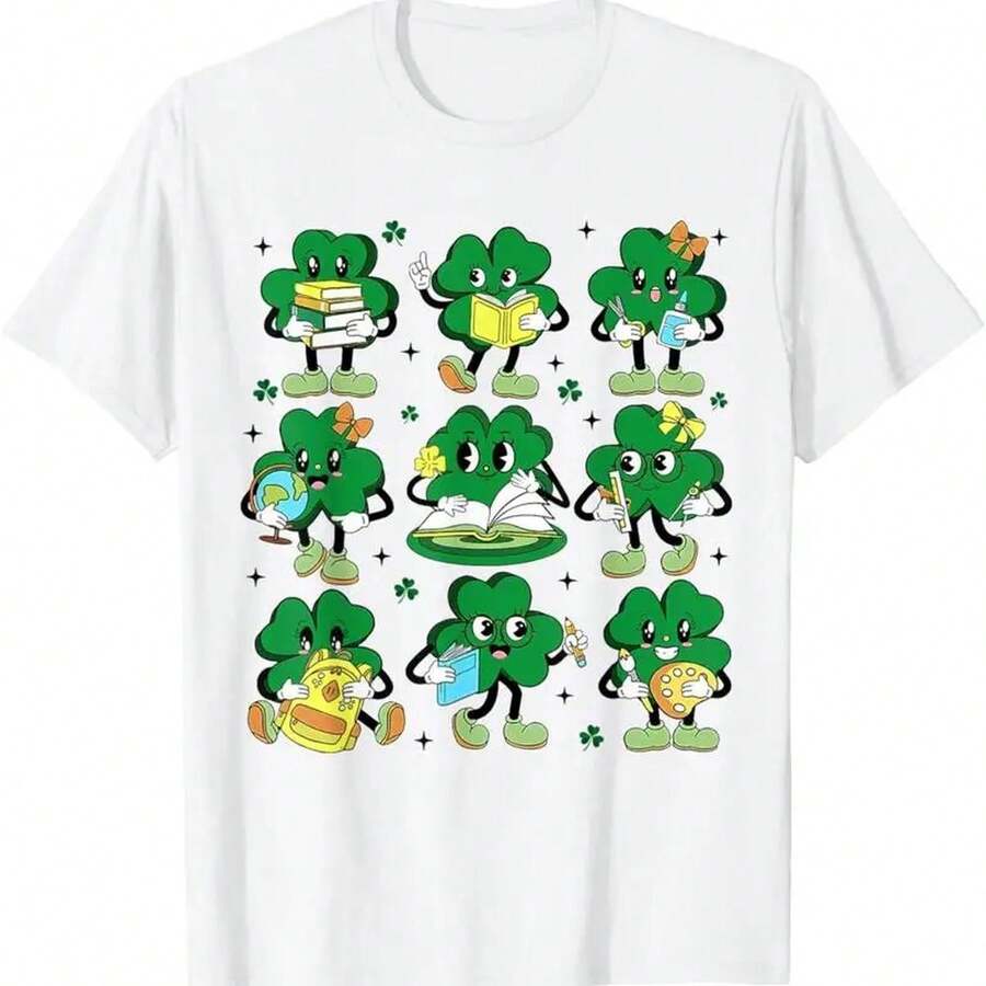 Camiseta de manga corta de algodón puro de 220 g para hombre y mujer, con estampado de St PatriC1KS Day Irish TeaC1her WoM1en Girl. Tejido grueso, resistente a las arrugas y que no se deforma fácilmente. Estilo sencillo y versátil, ligero y transpirable, perfecto para ir al trabajo, viajar, acampar, ir de compras y para el tiempo libre diario. - Blanco - Ver 1
