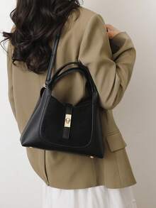 Bolso de mujer de estilo cubo, diseño elegante y minimalista, gran capacidad, color caqui, estilo de bandolera - Negro 2 - Ver 8