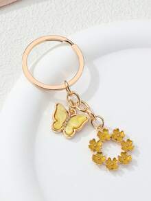 1pc Sweet Butterfly Wreath Keychain, Faux Shell Rhinestone Butterfly Pendant, Girly Bag Charm, Spring Fresh Keychain Accessory - Multicolor - View 4