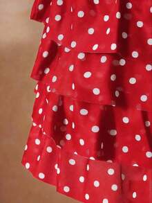 Women's Sexy Polka Dot Print Tie-Neck Tankini Swimsuit With Open Back, Suitable For The Beach And Vacation - 紅色的 - 查看 3