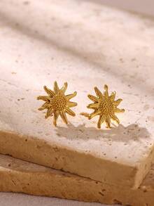 Pendientes de línea vintage con sol para mujeres, pendientes geométricos de acero inoxidable dorado, regalo de fiesta de hip hop y cumpleaños - Amarillo Oro - Ver 2