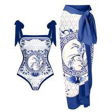 Women's One-Piece Swimsuit, Sexy Bikini With Long Lace-Up Skirt, Three-Piece Set. - 蘭花 - 查看 1
