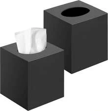 2 Pack Tissue Box Cover Black, Square Acrylic Tissue Holder, Decorative Facial Tissue Box Vessel Cube Paper Organizer Dispenser For Bathroom Office, Night Stand, Desk, Car, Vanity, Countertops - ColorA - View 1