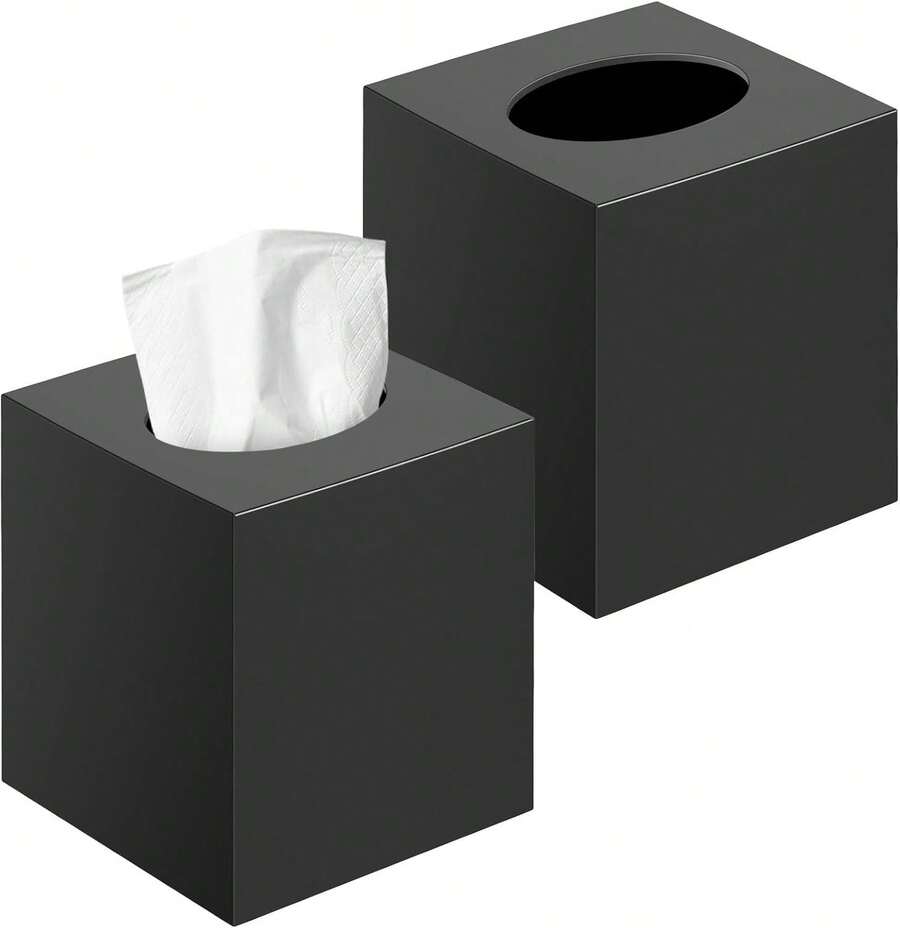 2 Pack Tissue Box Cover Black, Square Acrylic Tissue Holder, Decorative Facial Tissue Box Vessel Cube Paper Organizer Dispenser For Bathroom Office, Night Stand, Desk, Car, Vanity, Countertops - ColorA - View 1
