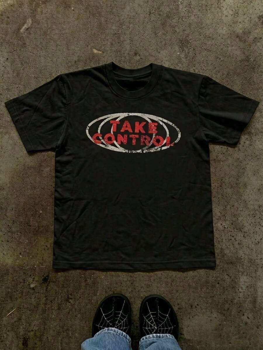 Men's Short-Sleeved T-Shirt With Round Neck And Letter Print, Summer - 灰色 - 查看 1
