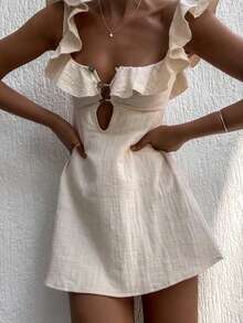 Vestido corto tirantes con volantes sensual nueva colección estilo europeo elegante moderna para mujer temporada verano - Blanco - Ver 8