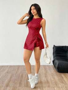 Body sin espalda de estilo casual con estampado de leopardo vintage para mujer - Rojo - Ver 8