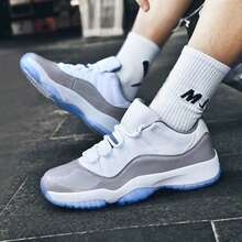 Men's Retro Patent Leather Basketball Sneakers, Grey & White,Retro Patent Leather Basketball Shoes With Ice Sole - white ash - View 5