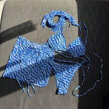 Nuevo traje de baño sexy de tres piezas con tiras ajustables y pañuelo para la cabeza. - naranja - Ver 10