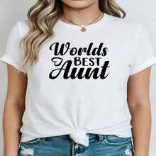 Loose1 pieza clásica y versátil, camiseta corta de algodón puro con mangas cortas, adecuada para usar en todas las estaciones, dise?o de letra manuscrita femenina con estampado de corazón decorativo, estilo moderno.Basic Crew Neck Cotton T-shirt for Women - Blanco - Ver 3
