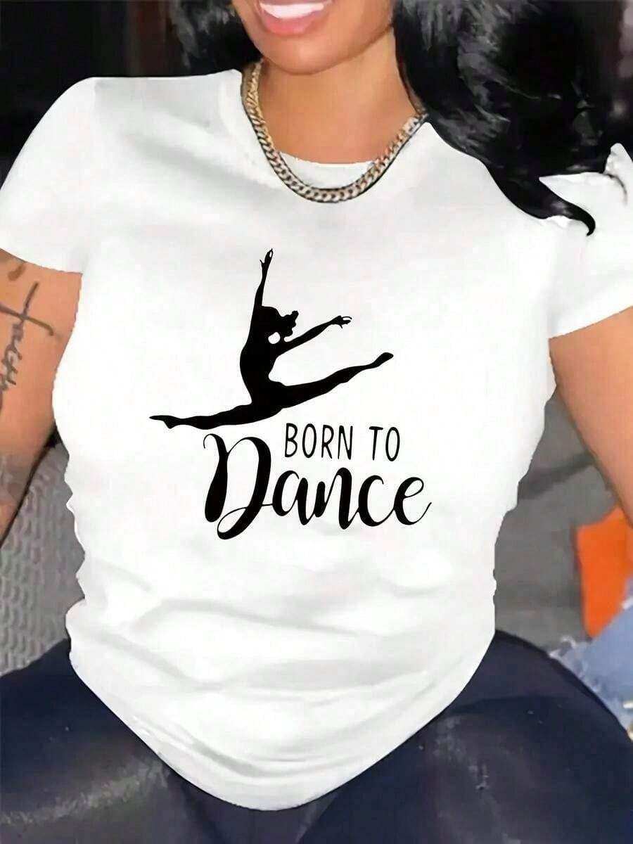 1 pieza clásica y versátil, camiseta corta de algodón puro con manga corta y estampado de danza, ideal para usar en todas las estaciones. Estilo moderno. - Blanco - Ver 1