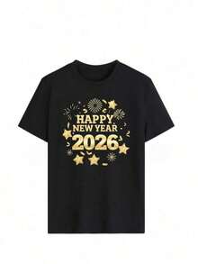 Camiseta de cuello redondo y mangas cortas de ropa fashion, fabricada en México, para la temporada primavera-verano 2025. Con estampado de dibujos animados, es un modelo de pareja, apta para usar tanto por dentro como por fuera, ideal para oficina y estilo casual, diseñada para hombres y mujeres, en unidad individual. - Negro - Ver 2