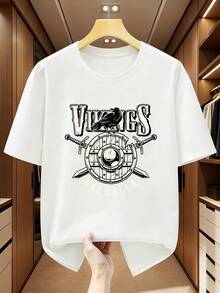 Men's Plus Size Viking T-Shirt With Valhalla And Norse History Design - Short Sleeve, Crew Neck, With Viking Shield And Raven Warrior - Casual Viking Clothing For Men And Plus Sizes - 白色 - 查看 6