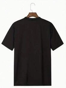 Camiseta Collage It Is What It Is de doble cara con impresión digital de 220g, estilo casual, 1 pieza, talla grande para hombre, 100% algodón, camiseta gráfica de manga corta. - Negro - Ver 2